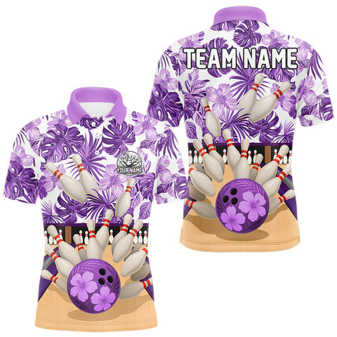 Maxcorners Purple tropical flower Bowling Polo, Quarter Zip Shirts For Men Custom bowling team jersey MT0111