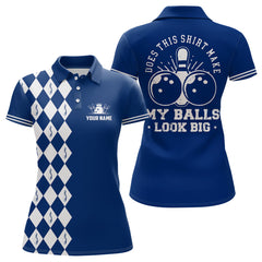 Maxcorners Funny blue and white argyle retro Bowling Shirt for men Custom Does this shirt make my balls look big MT0609