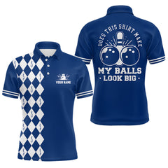 Maxcorners Funny blue and white argyle retro Bowling Shirt for men Custom Does this shirt make my balls look big MT0609