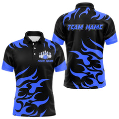 Maxcorners Black and Blue Flame Bowling shirts for Men Custom team bowling jerseys, mens bowling apparel LM1307