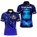 Maxcorners Blue Camo Lightning Thunder Mens Disc golf polo shirts, team disc golf jersey custom LM1411