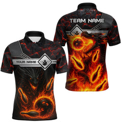 Maxcorners Black And Red Flame Custom Dragon Bowling Shirts For Men, Bowling League Shirts LM1411