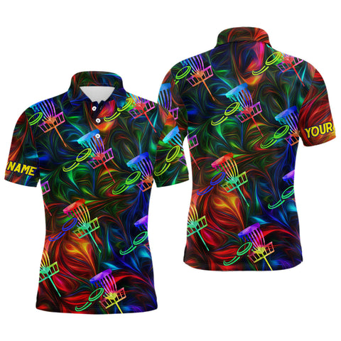 Maxcorners Mens disc golf polo shirt custom name colorful light disc golf jersey , mens disc golf apparel MT0510