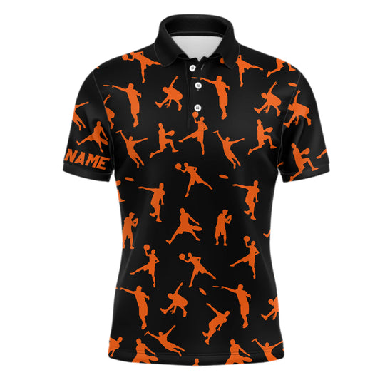 Maxcorners Black and orange Mens disc golf polo shirt custom disc golf jerseys, team disc golf shirt for mens MT0510