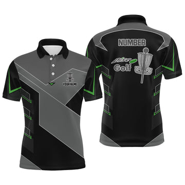 Maxcorners Mens disc golf polo shirts custom name, number black disc golf shirt, disc golf outfit for men MT0510