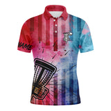 Maxcorners Mens disc golf polo shirts with red & blue tie dye disc golf basket custom mens disc golf apparel MT0510