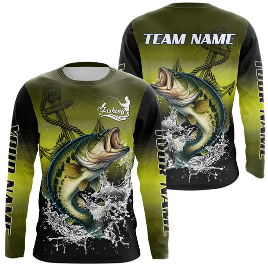 Maxcorners Personalized Largemouth Bass Fishing green scales fishing shirts Custom performance fishing apparel LM2011