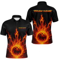 Maxcorners Custom Flame Bowling Polo, Quarter Zip Shirts for Men Custom Team Bowling Uniform LM2408