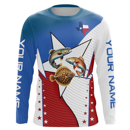 Maxcorners Redfish, Trout, Flounder Texas slam flag Custom Long Sleeve Fishing Shirts, Patriotic fishing Jerseys LM2408