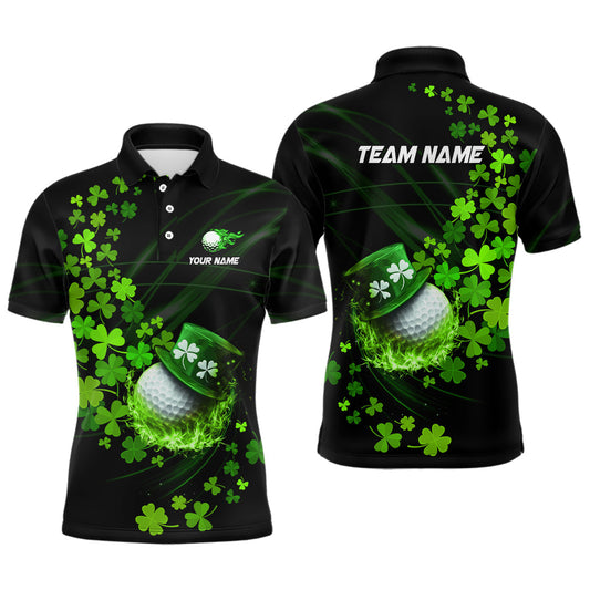 Maxcorners Green Shamrock Lucky Mens Golf Polo Shirts Custom St Patrick Day Clover Golf Team Jerseys