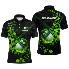 Maxcorners Green Shamrock Lucky Mens Golf Polo Shirts Custom St Patrick Day Clover Golf Team Jerseys