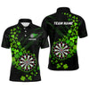 Maxcorners Green Shamrock Lucky Darts Polo, Quarter-Zip Shirts For Men Custom St Patrick Day Dart Team Jerseys