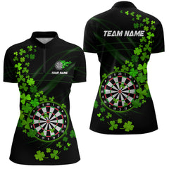 Maxcorners Green Shamrock Lucky Darts Polo, Quarter-Zip Shirts For Men Custom St Patrick Day Dart Team Jerseys Nqs9458