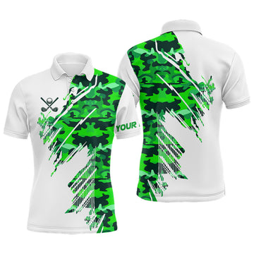 Maxcorners Personalized Mens golf polo shirts custom white and green camo mens golf apparel, golfing gifts LM2707