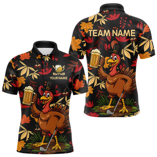 Maxcorners Funny Turkey Golf Beer Thanksgiving golf shirt Custom Funny golf shirts for men, mens golf clothes MT2510