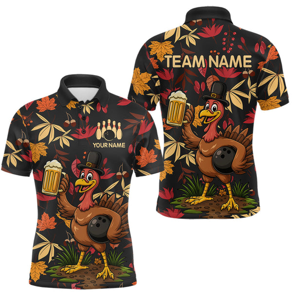 Maxcorners Funny Turkey Bowling Beer Thanksgiving pattern Custom Team bowling jerseys men, bowling gifts for men MT2510