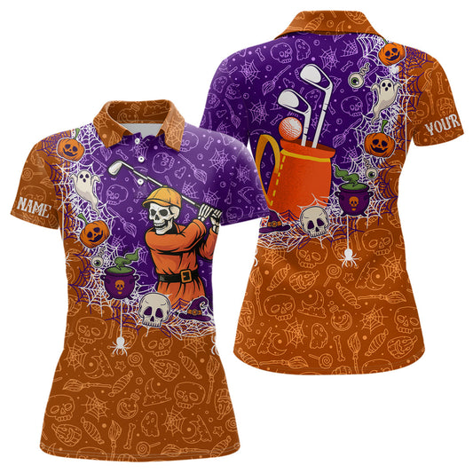 Maxcorners Halloween Skull Playing Golf Mens Golf Polo Shirt Custom Halloween golf outfit For Men Golf Gifts LM2707