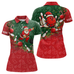 Maxcorners Christmas Santa Mens Bowling Polo, Quarter Zip Shirt Custom Christmas Team Bowling outfit For Men LM2707