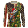 Maxcorners Personalized Christmas Redfish fishing American flag patriotic Performance long sleeve Fishing Shirts MT2108