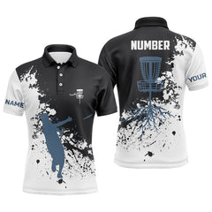 Maxcorners Black and white Mens disc golf polo shirt custom name and number disc golf jerseys, golf outfit men MT0510