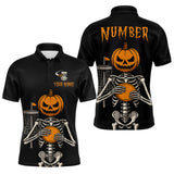 Maxcorners Black and Orange Halloween disc golf skull custom Men disc golf polo shirts, disc golf gifts LM0210