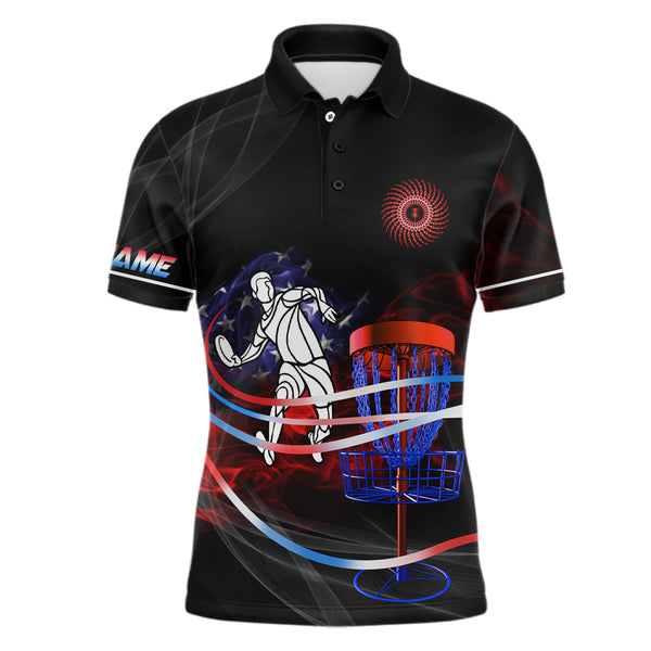 Maxcorners American flag black Mens disc golf polo shirts custom disco golf outfit, disc golf gifts MT0510