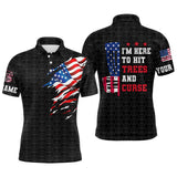 Maxcorners American flag Mens disc golf polo shirt custom black disc golf pattern i'm here to hit trees and curse MT0510