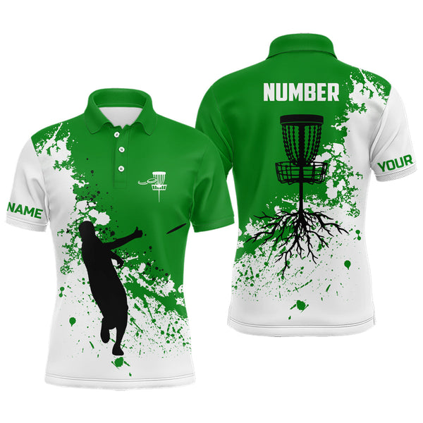 Maxcorners Green and white Mens disc golf polo shirt custom name and number disc golf jerseys, golf outfit men MT0510