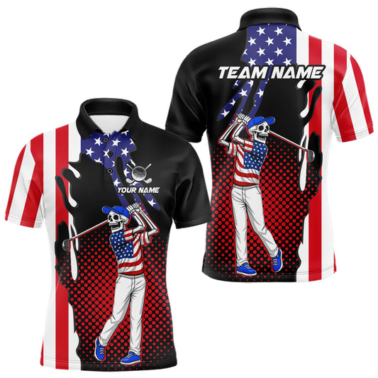 Maxcorners Personalized US flag golf shirts skull funny mens golf shirts custom patriotic golf outfit men LM0101