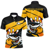Maxcorners Black and yellow shark Bowling polo, quarter zip shirt for men custom Shark Bowling team league shirt TU0508