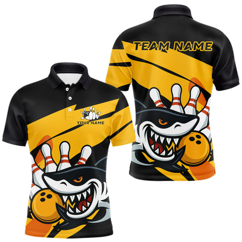 Maxcorners Black and yellow shark Bowling polo, quarter zip shirt for men custom Shark Bowling team league shirt TU0508