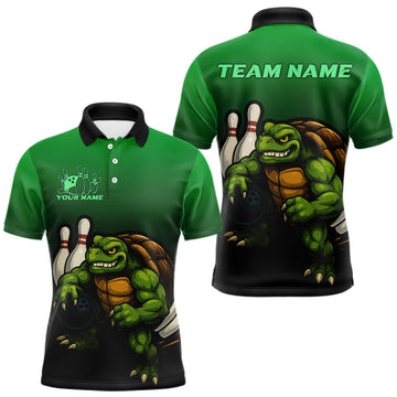 Maxcorners Custom Green Turtle Bowling Polo, Quarter Zip shirts For Men, Bowling tournament Team Jerseys LM1903