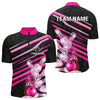 Maxcorners Pink and Black ribbon pattern Men Bowling Shirts Custom breast cancer awareness Team Bowling Jersey LM2206