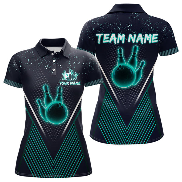 Maxcorners Bowling polo, quarter zip shirt for Men custom team bowling jersey, gift for bowlers | Turquoise LM1307