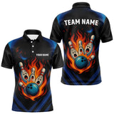 Maxcorners Blue and Black Flame Bowling shirts for Men custom funny bowling ball and pins team bowler jerseys LM1307