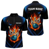 Maxcorners Blue and Black Flame Bowling shirts for Men custom funny bowling ball and pins team bowler jerseys LM1307