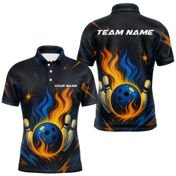 Maxcorners Blue and Yellow Flame Bowling shirts for Men custom bowling team jerseys for mens bowler LM1307