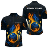 Maxcorners Blue and Yellow Flame Bowling shirts for Men custom bowling team jerseys for mens bowler LM1307