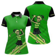 Maxcorners Funny argyle pattern Skull Golf Polo Shirts for men Custom mens golf attire, cool golf gifts | Green MT1309
