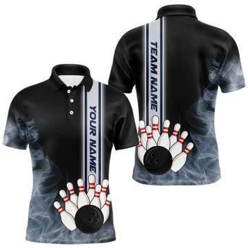 Maxcorners Black Smoke Bowling Polo, Quarter Zip Shirts For Men Custom Team Bowling Tournament Jerseys
