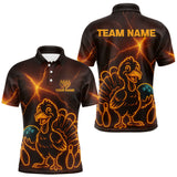 Maxcorners Orange Lightning Thunder Turkey Bowling Shirts For Men Custom Thanksgiving Team Bowling Jerseys LM1809