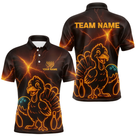 Maxcorners Orange Lightning Thunder Turkey Bowling Shirts For Men Custom Thanksgiving Team Bowling Jerseys LM1809