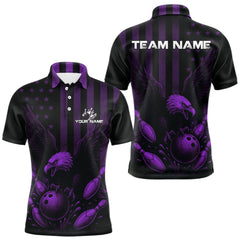 Maxcorners Black and Purple American Flag Eagle Bowling Shirt For Mens Custom Patriotic Team bowling jerseys  LM1708