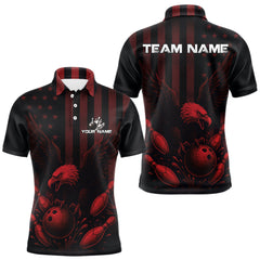 Maxcorners Black and Red American Flag Eagle Bowling Shirt For Mens Custom Patriotic Team bowling jerseys LM1708