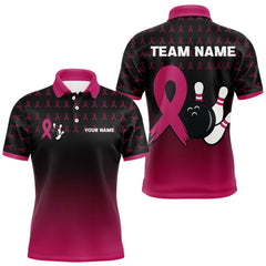 Maxcorners Black and Pink ribbon pattern Bowling shirts for Men Custom breast cancer bowling team jerseys TU2606