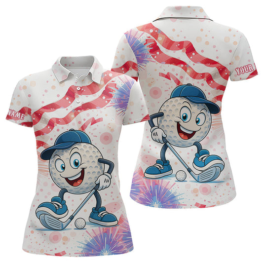 Maxcorners Funny Golf Ball Watercolor red, white and blue Mens golf polo shirts custom patriotic fun golf shirts LM2007