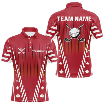 Maxcorners Red and White maple leaf Canadian Men golf polo shirt Custom Patriotic Golf attire For men LM1203