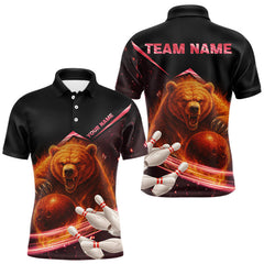 Maxcorners Custom Flame Bear Bowling Team Polo, Quarter zip Shirts For Men, Team Bowling Uniform MT2407