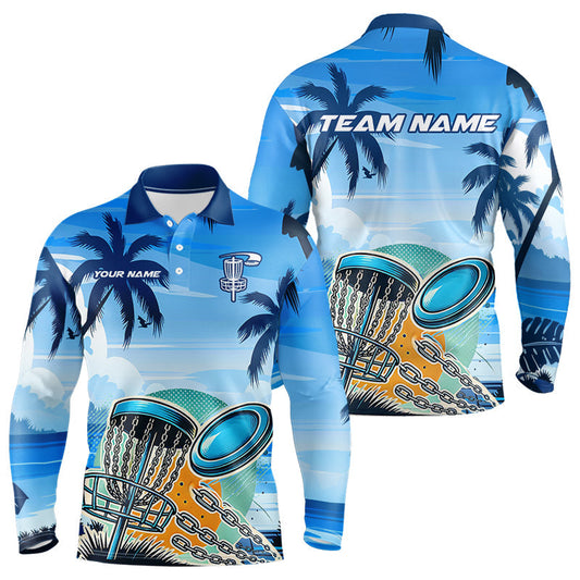 Maxcorners Blue Disc golf basket Mens Disc golf polo shirts Custom team disc golf jerseysMT0306