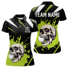 Maxcorners Black and Green Skull Golf polo shirts For Men Custom team golf outfits men, cool golf giftsMT0306